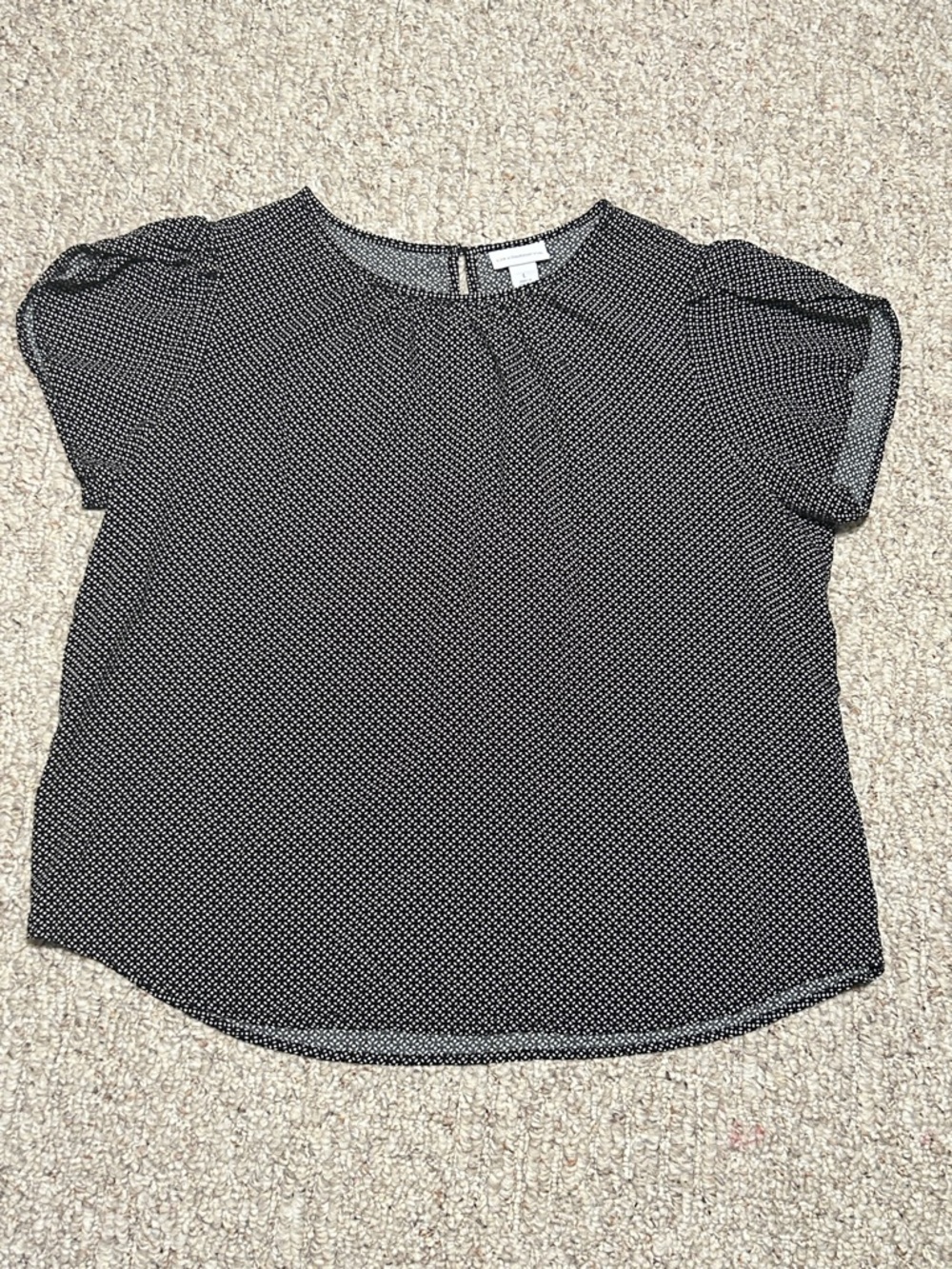 Liz Claiborne Polka‑Dot Blouse – Women’s Large,Black/Gold/White EUC